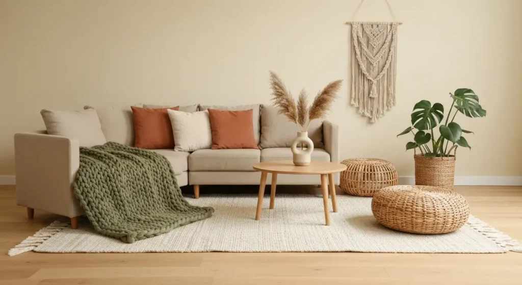 Styl boho w salonie: kolory, meble, tkaniny i dekoracje